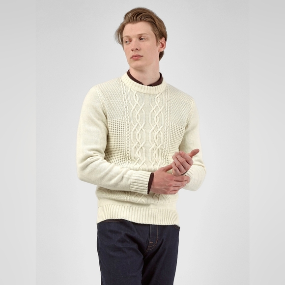 NEW Ben Sherman Men Tan Crewneck Cable-Knit Sweater, Size Small - Picture 1 of 5